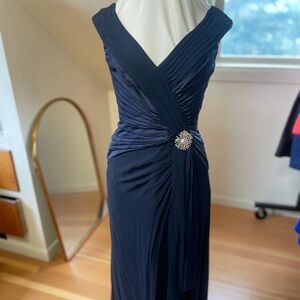 Tadashi Shoji Navy Blue Ruched Dress